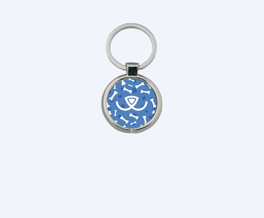 Chapa identificativa PupTag en color azul con QR y NFC